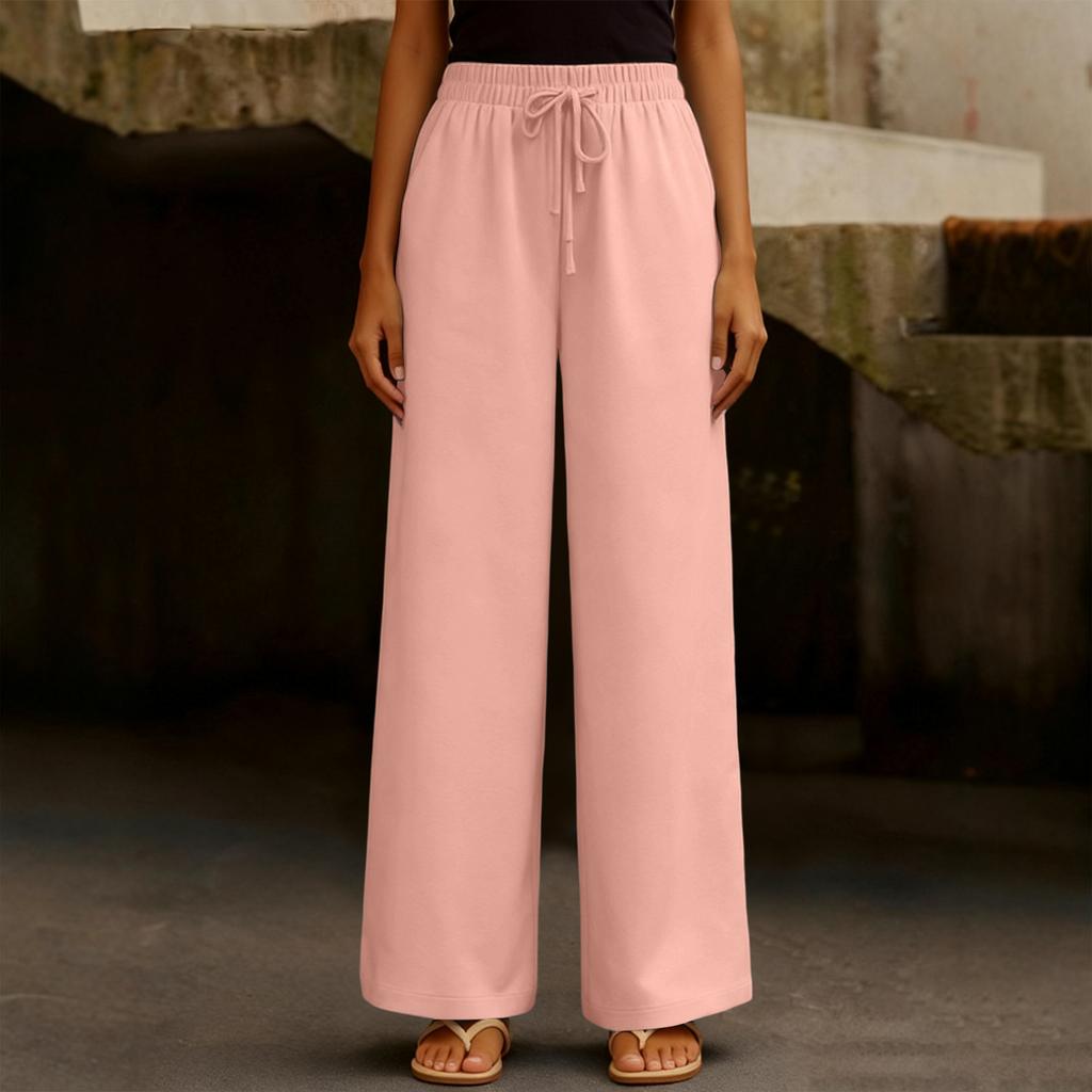 Damen Modische Einfarbige Elastische Taille Tasche Kordelzug Gerades Bein Lässige Hose