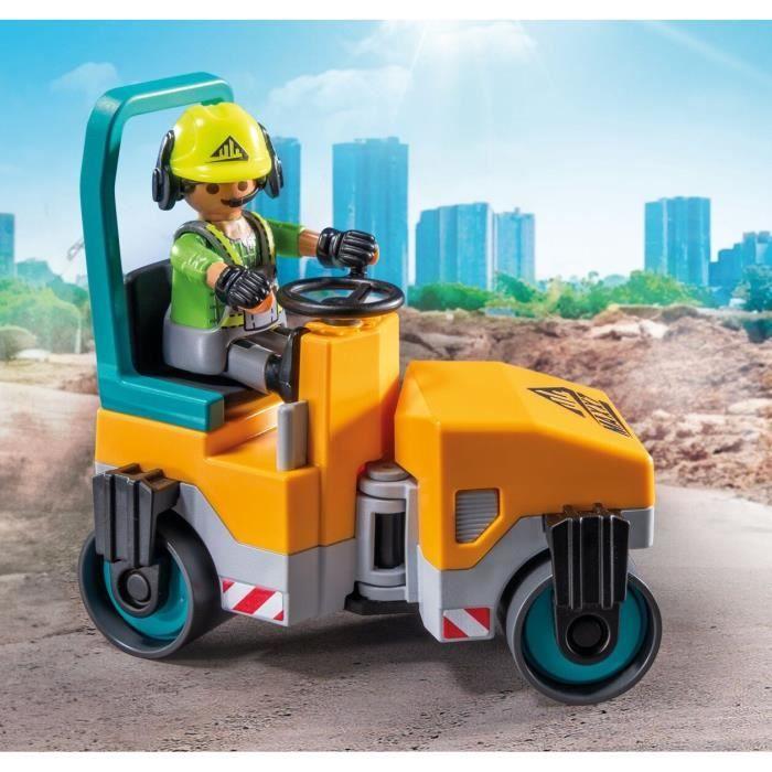 Playmobil 71751 ouvriers avec rouleau compresseur et signalisation, action heroes, la construction, 43 pièces, dès 4 ans