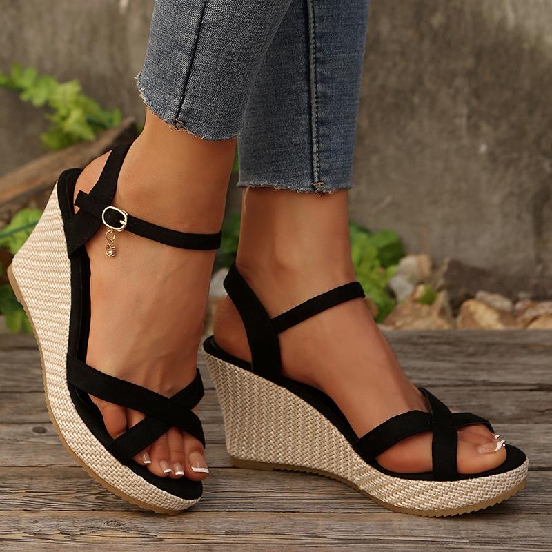 

Fashion Cross Strap Extreme High Heel Sandals Women Fashion Summer Buckle Platform Sandal Ladies 2025 Anti Slip Wedge Sandals for Woman 41 чёрный