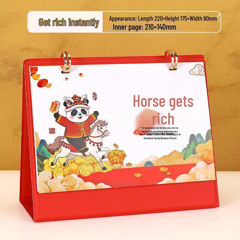 2026 Year of the Horse Desk Calendar with Double Ring Easel - Custom Corporate High-End Gift Box Edition