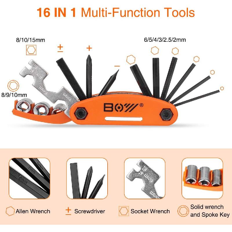 Fahrradreparaturtasche mit Reifenpumpe, Tragbares Werkzeugset für Campingreisen - Fahrrad Flicken ohne Kleber, Wartungsutensilien Alles in Einem Sicherheitsset