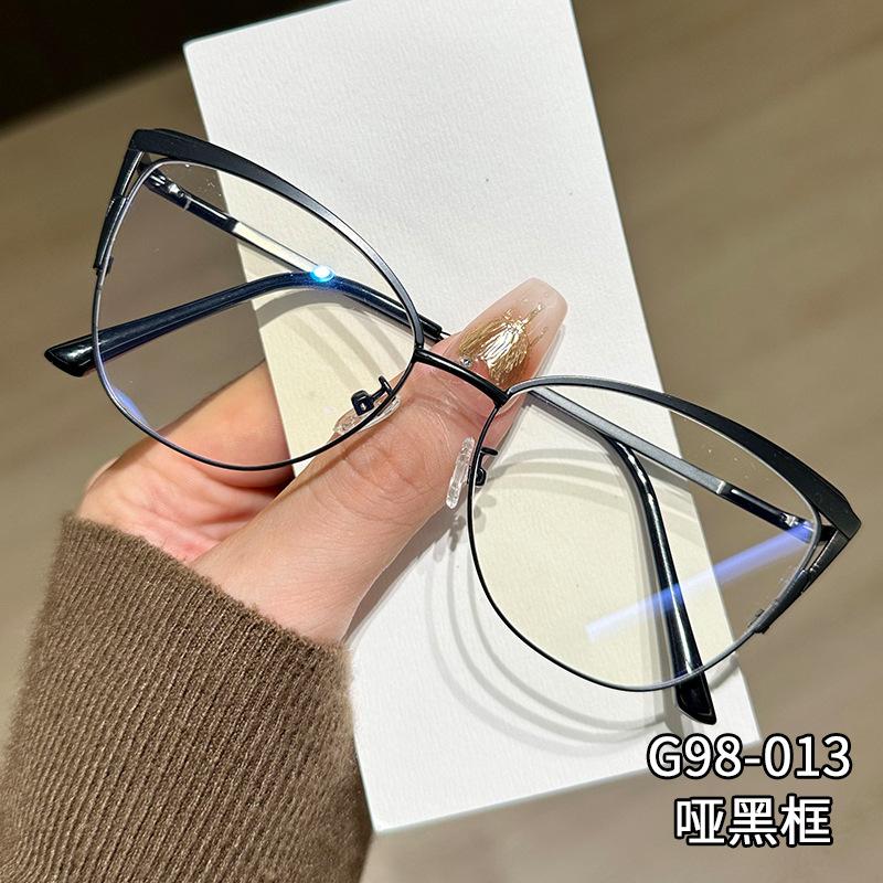 Metal Frame Anti Blue Light Glasses Cat Eye Type Non Prescription Protective Goggles Decorative Flat Glasses Lentes Mujer