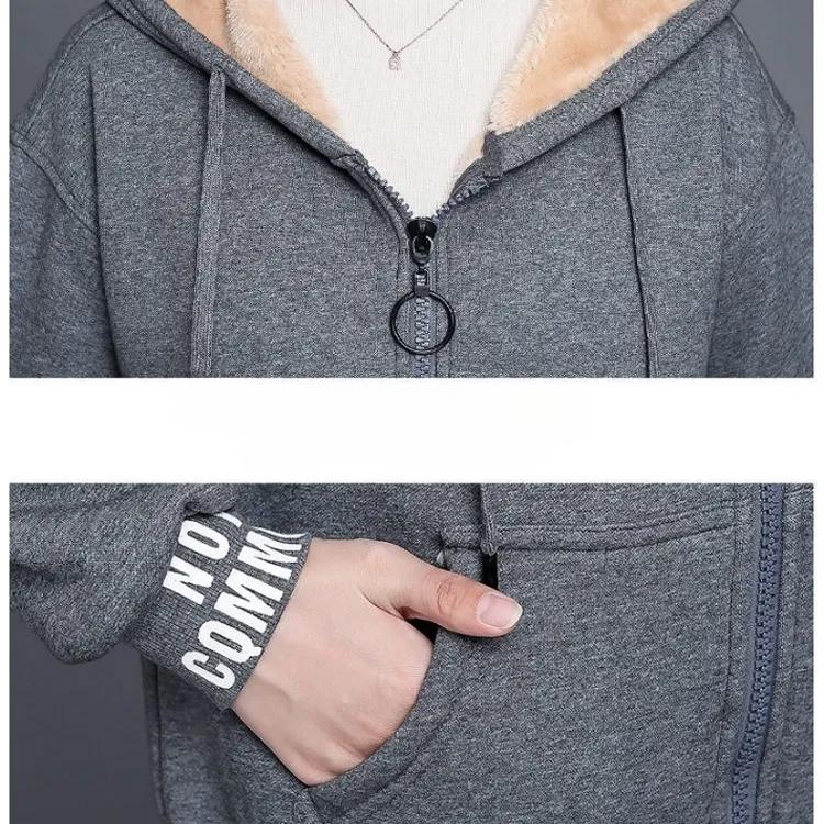 Elderly Women's Spring Autumn Winter Plus Size Warm Plush Sweatshirt Jacket + Thickened Trousers 2 Piece Set