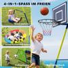 4-in-1 Kids Swing Set with Saucer Swing, Basketball Hoop and Football Goal, Outdoor Playground Playset for Garden