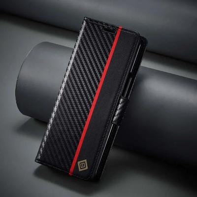 Carbon Fiber Leather Phone Case for Samsung Galaxy Z Fold 6 5 4 3 Fold6 Fold5 Fold4 Magnetic Flip Wallet with Card Holder Cover
