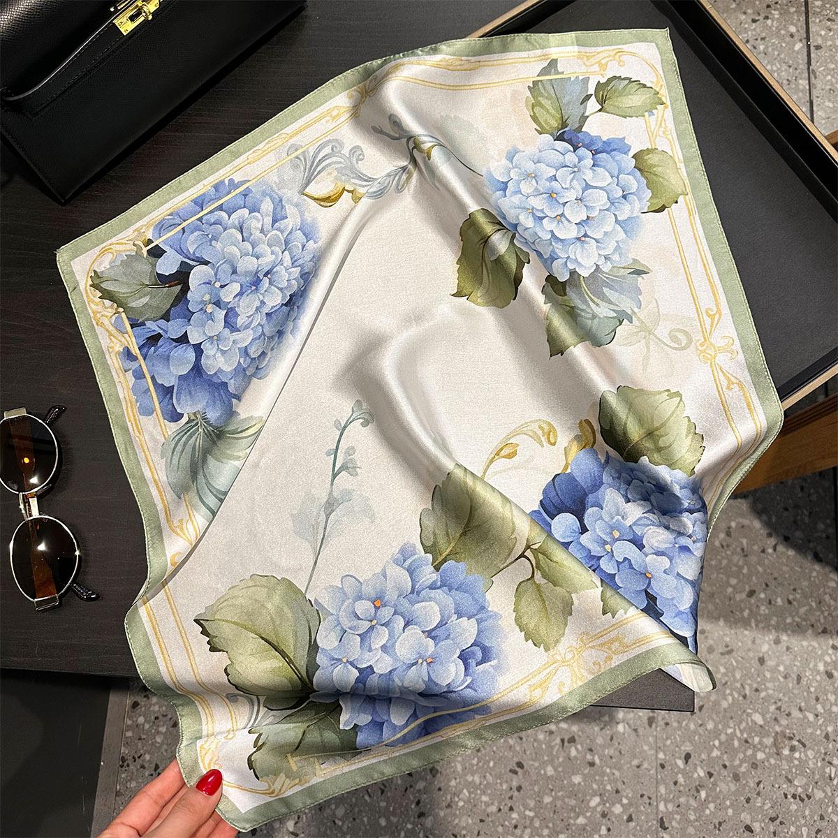 

Шелковый шарф Mulberry, небольшой квадратный шарф, весенне-летний стиль масляной живописи, шелковый шарф, шаль, модный тренд на завязывание шеи 53*53cm