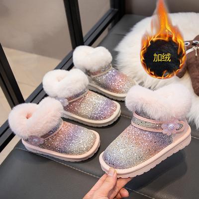 Girls Snow Boots 2025 New Winter Children's Fashion Sequined Princess Short Boots Girls Warm Velvet Cotton Boots Tide
