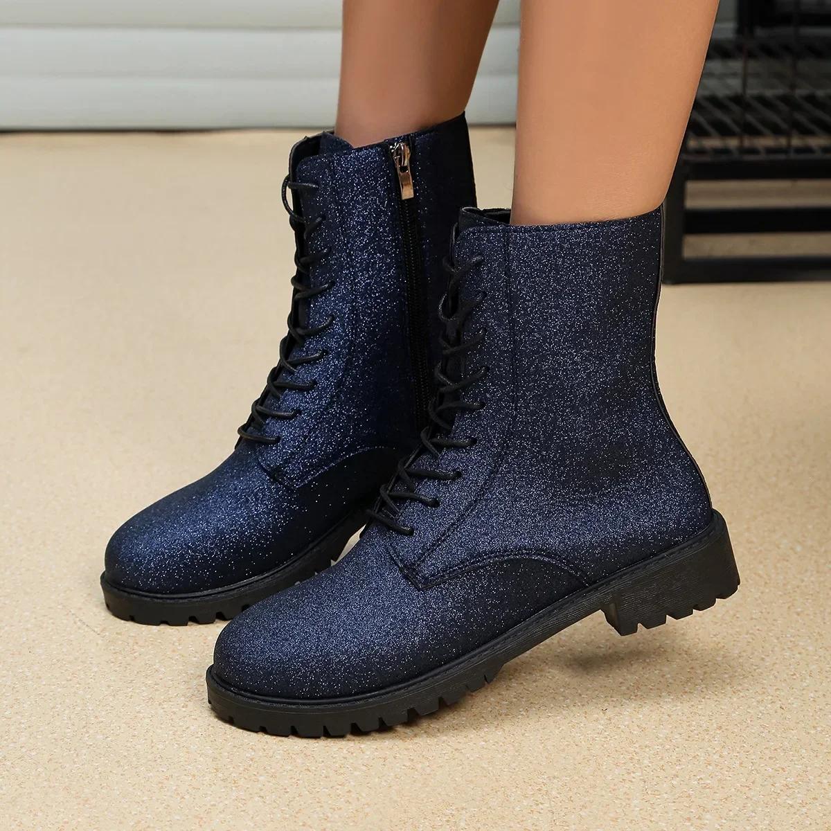 Модные блестящие ботильоны на шнуровке — фото 9