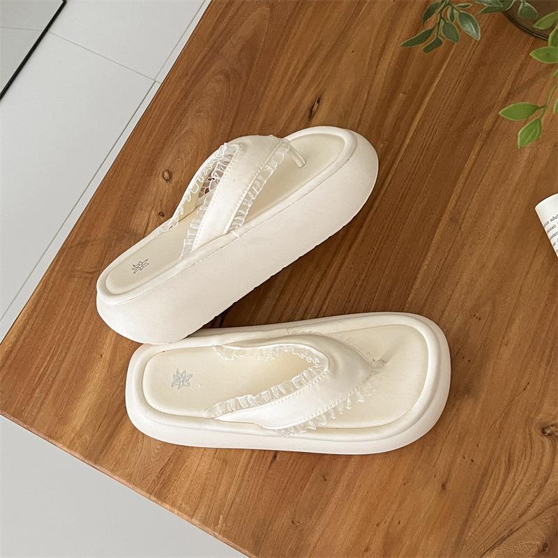 

Thick-soled heightening tassel denim sandals women s summer 2025 new toe flip-flops fashion women s shoes 40