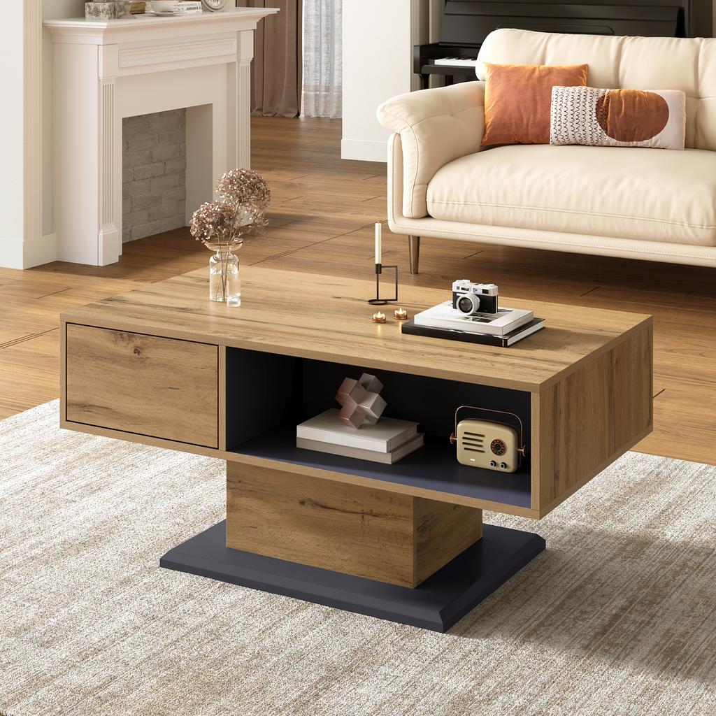 Modern Coffee Table with Double-Sided Storage, Large Compartment and Additional Interior Compartment – Versatile Living Room Table