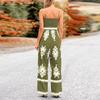Modischer Jumpsuit mit Bohemian-Muster und Camisole im Retro-Print für Damen, hohe Taille, weites Bein und Tasche
