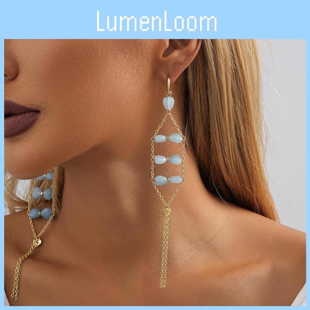 Stylish Blue Geometric Natural Stone Earrings For Fall 2023 Ladies