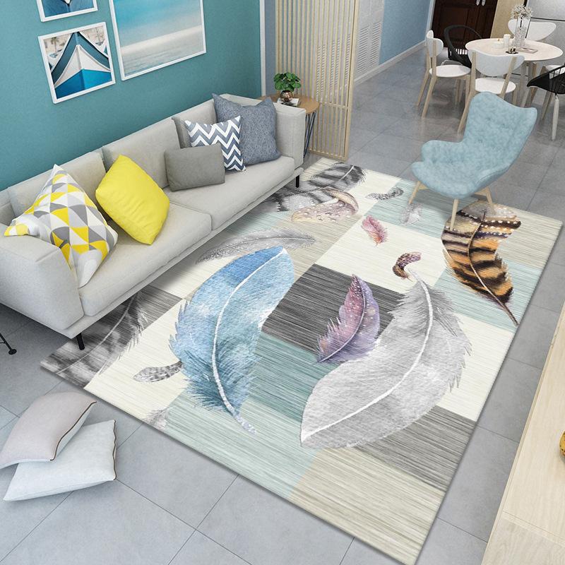 WTEMPO Feather Print Carpet Living Room Large Area Anti-Slip Carpet Bedroom Room Bedside Blanket Home
