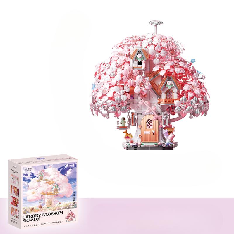 

Moonlight Society Весенний сезон цветения сакуры Строительные блоки для домиков на дереве Цветочные украшения Игрушки из микрочастиц Творческие праздничные подарки для девочек 12*8.3*13cm