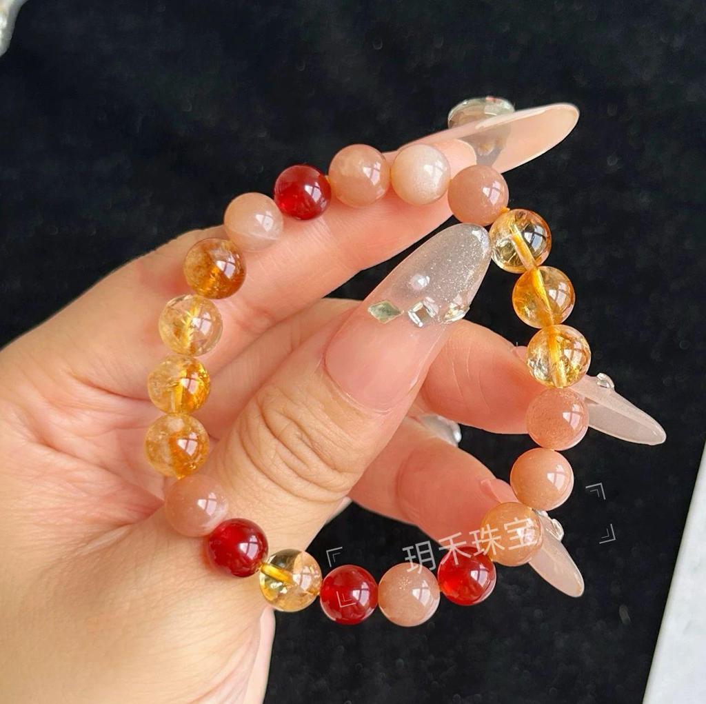 Luck-Boosting Citrine, Sunstone & Red Agate Bracelet for Women – Attract Wealth & Enhance Career