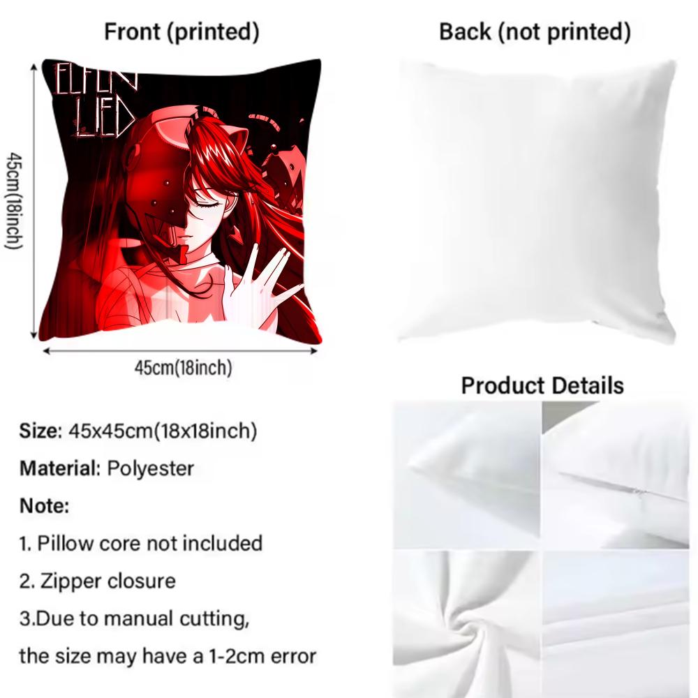Anime E-Elfen L-Lied Cushion Cover Pattern Printed Pillowcase for Living Room Sofa Cushion Cover & Bedroom Decor