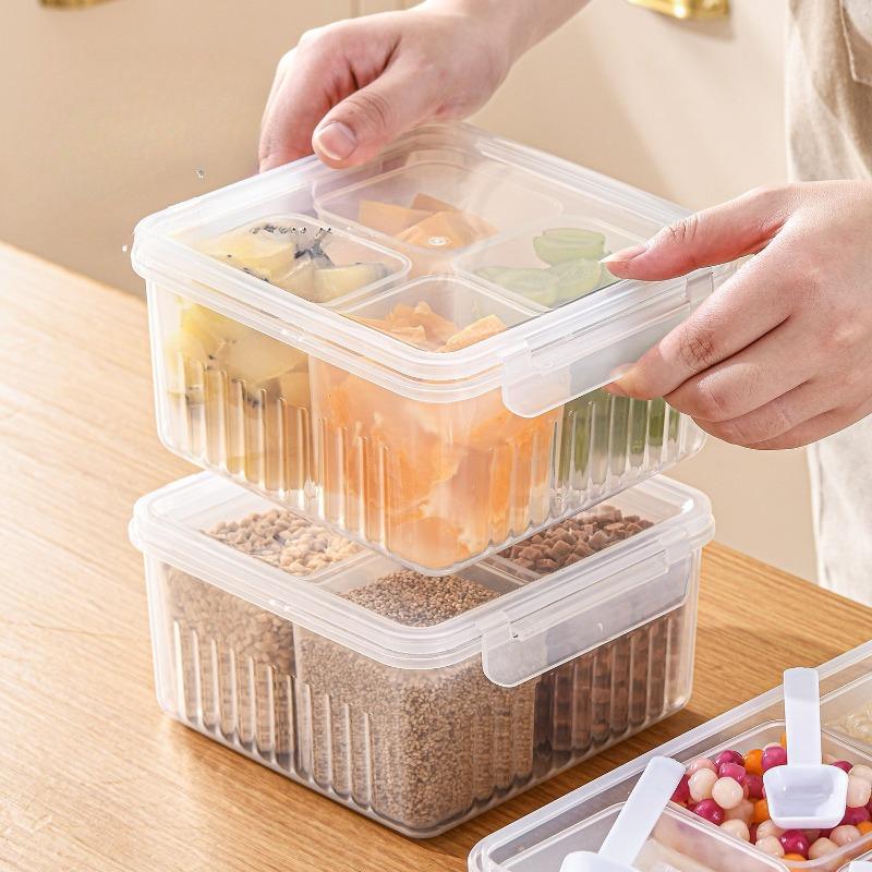 The Household Ice Powder Condiment Box Is A Separately Separated Transparent Food Storage Compartment with A Lid