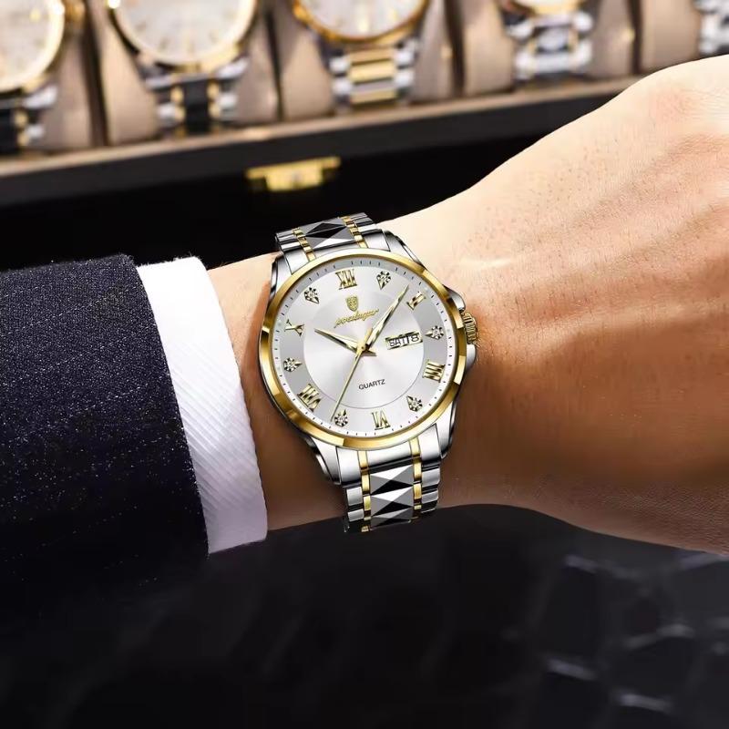POEDAGAR Fashion Military Men Clock Waterproof Luminous Date Week Man Wristwatch Stainless Steel Quartz Watches Male Reloj