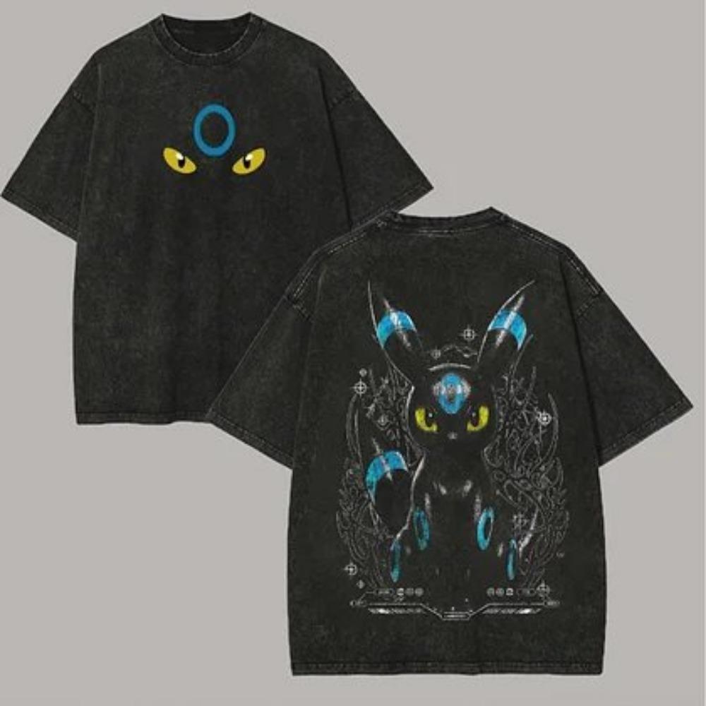 Pokemon Gengar Short Sleeve Tee Anime Washed Vintage Graphic T-Shirt Man Women Cosplay Casual Tops Streetwear