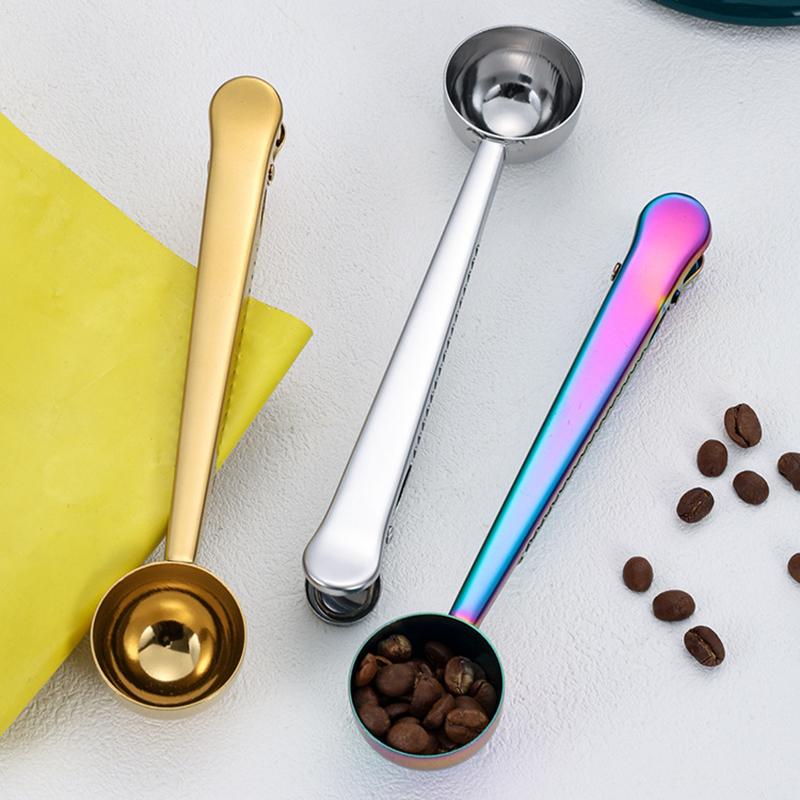 

2-in-1 Stainless Steel Measuring Spoon Coffee Bean Bag Clip (BPA Free,No FDA) Silver