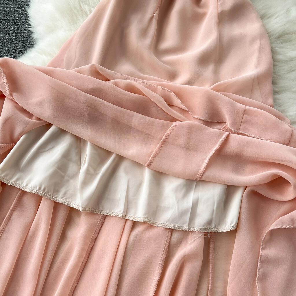 Socialite Sle Vacation Skirts Sexy Square Collar Slim fit Mid-Length Design Sense Frill Big Hemline Sling Dress Women