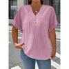 V Neck Casual Simple Summer Blouse Large Size Short Sleeve Fashion Elegant Buttons Shirts Ladies Solid Color Office Tops Elegant Sweet Clothing