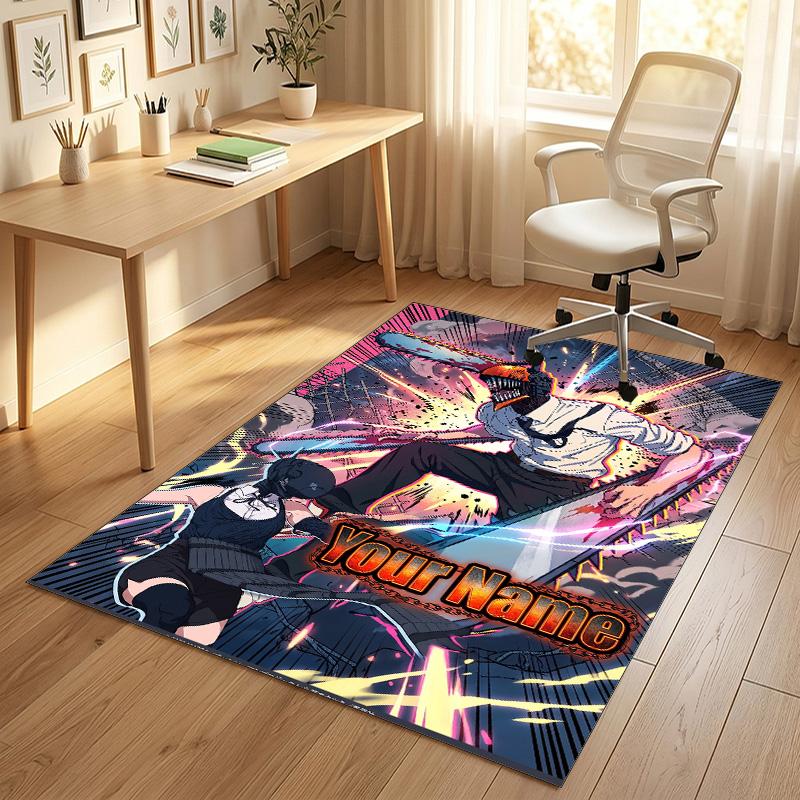 Personalized Crystal Velvet Carpet,Chainsaw Man Custom Printed Name, Plush Area Rug For Home Indoor Decor