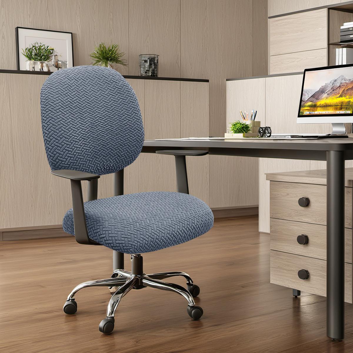 Striped grid split office chair cover elastic solid color home office chair cover swivel chair cover average size темно-серого