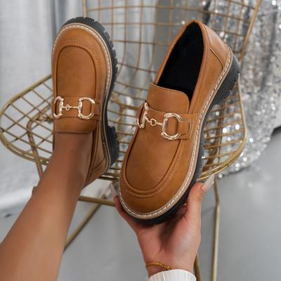 Ladies Shoes Loafers Women's High Heel Plus Size Casual Pumps Women Round Toe Med Heel Metal Decoration Slip On Shoes Women