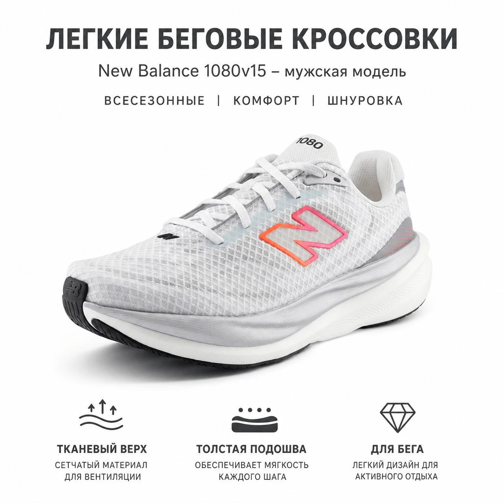 New Balance 1080v15 Breathe Blanc Rose Orange Chaleur Baskets Homme M10806GG