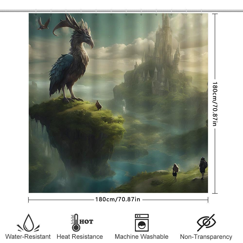 Magische Fantasy-Welt Duschvorhang Verzauberter Wald Schloss Landschaft Druck Für Badezimmerdekorationen