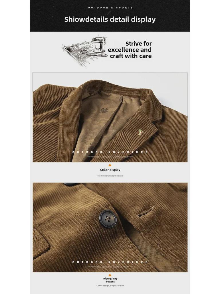 Giacca Suit Casual Retro in Velluto a Coste Autunno/Inverno con Revers Piatto in Cotone 58179