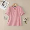 ZANZEA Women Casual V-Neck Loose Short Sleeve Stripe Blouse