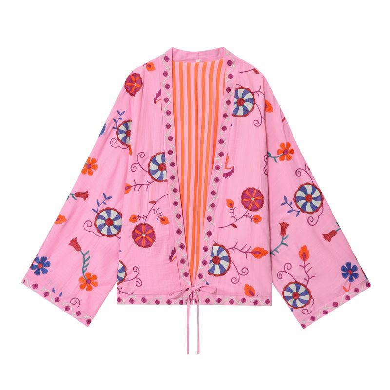 

Araltay New Arrival Fashion Style Women s Clothing Fashion All-Match Minimalist Embroider Kraft Tan Long Shirt Tops 2855202 Flower color M