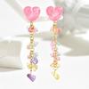 Japanese Korean Fresh Mori Stud Earrings Women Sweet Heart Color Crystal Fringe Ins Holiday Casual Decor Jewelry