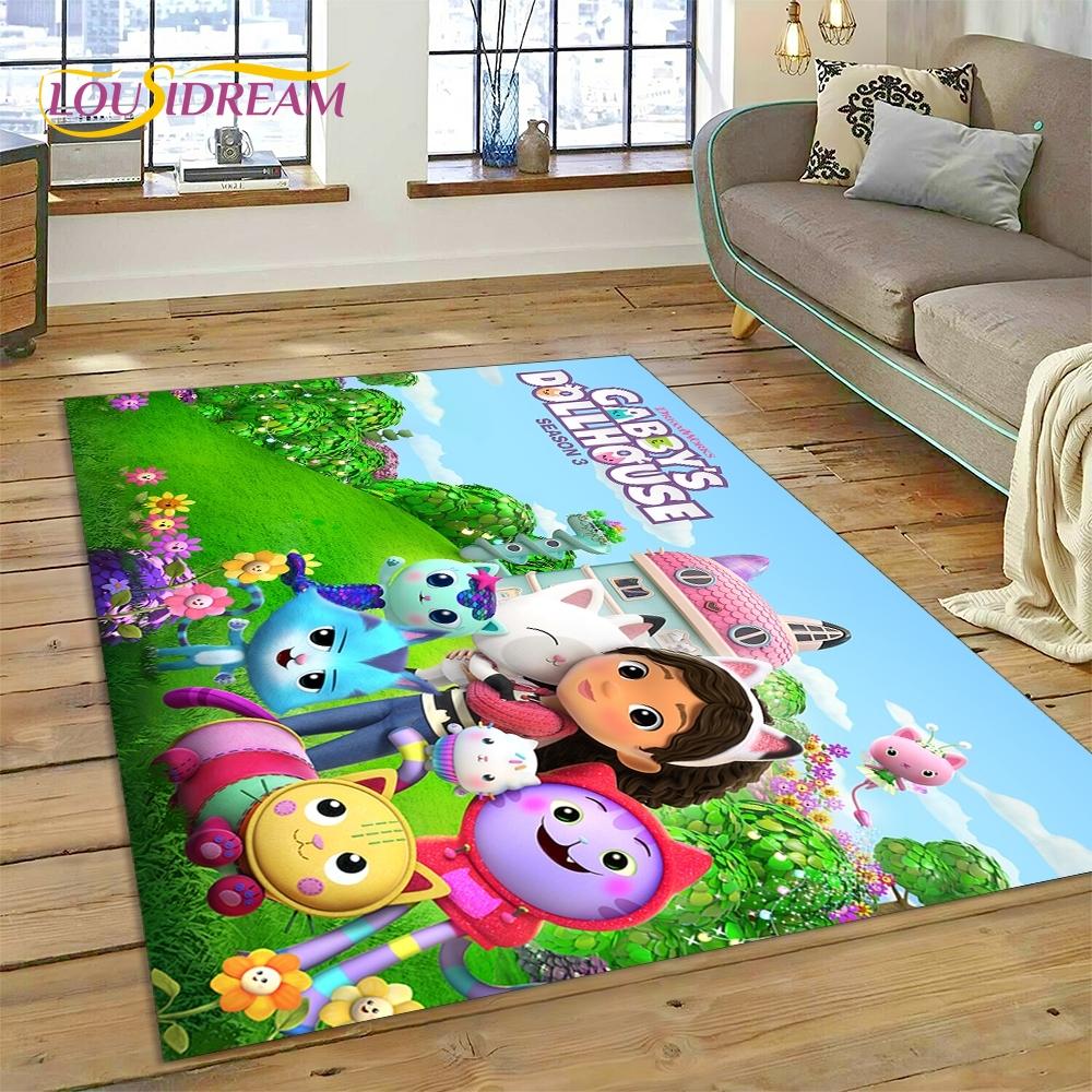 Cartoon Cute Gabbys Dollhouse Girl Rug Carpet for Living Room Bedroom Home Decor,Non-slip Decoration for Sofa Doormat Gifts Kid