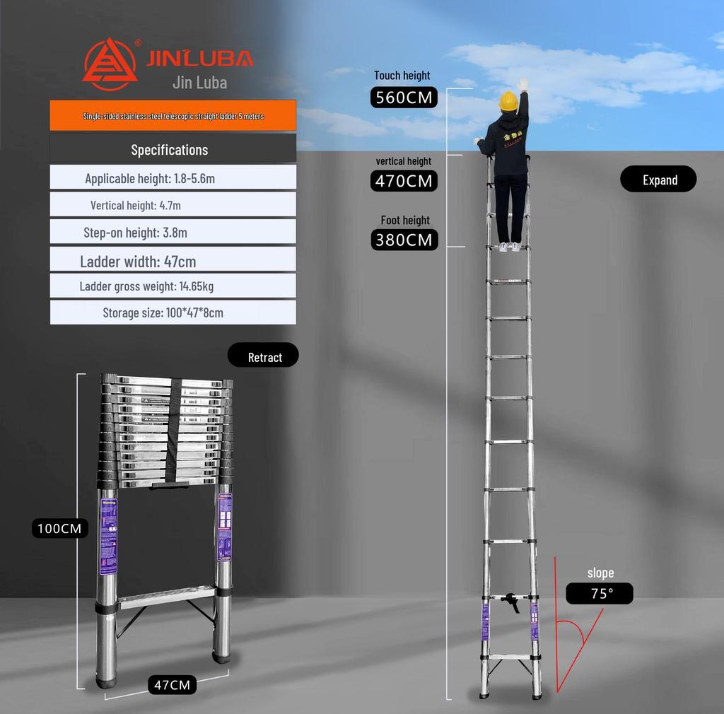 Jinluba Aluminum Telescopic A-Frame Ladder - Thickened, Stainless Steel, Bamboo Joint, for Household & Engineering Use