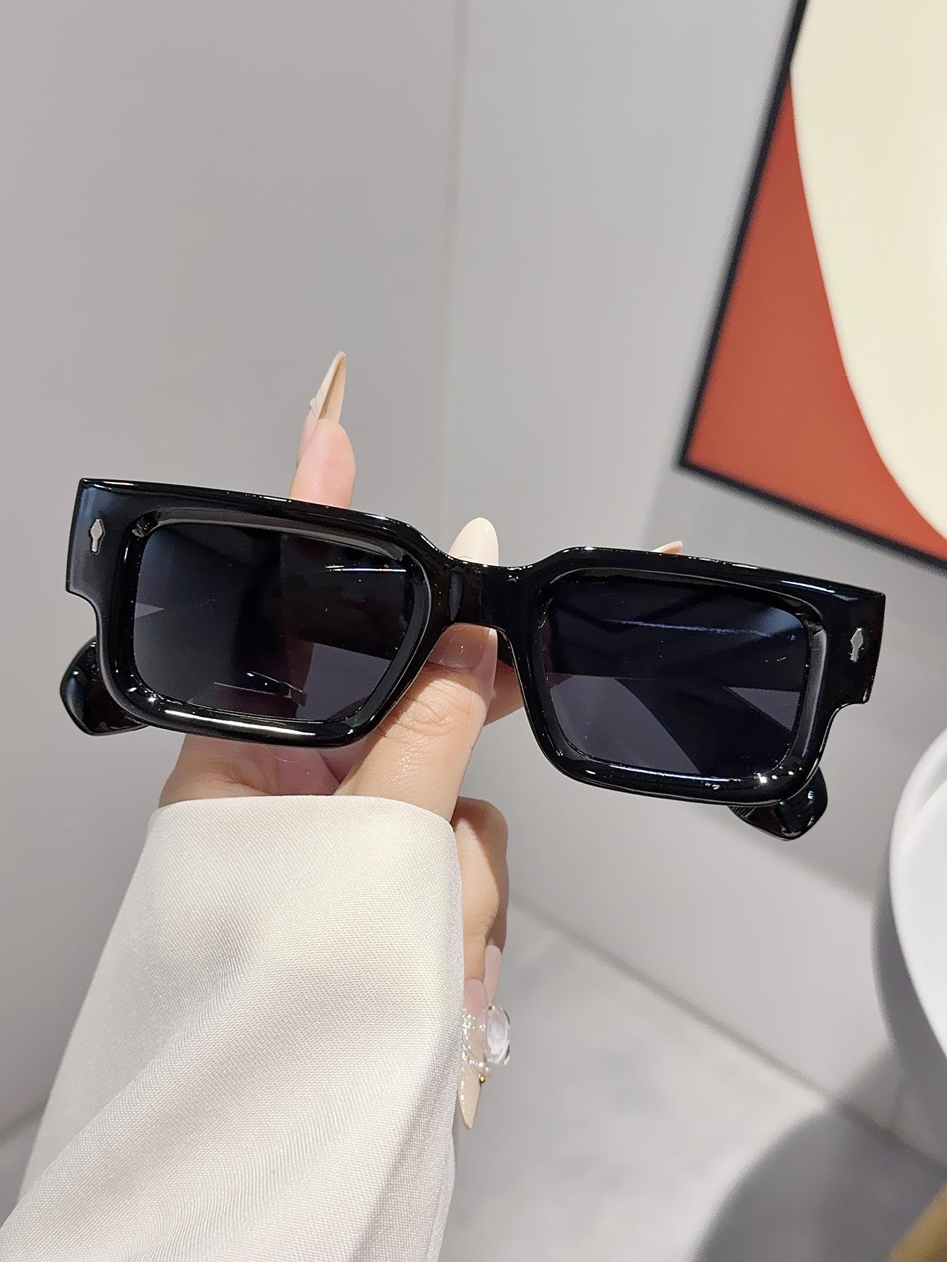 

1Pc Fashionable Rectangular Small Frame Glasses With Rice Nail Decoration Unisex Perfect For Daily Work Clothing Party