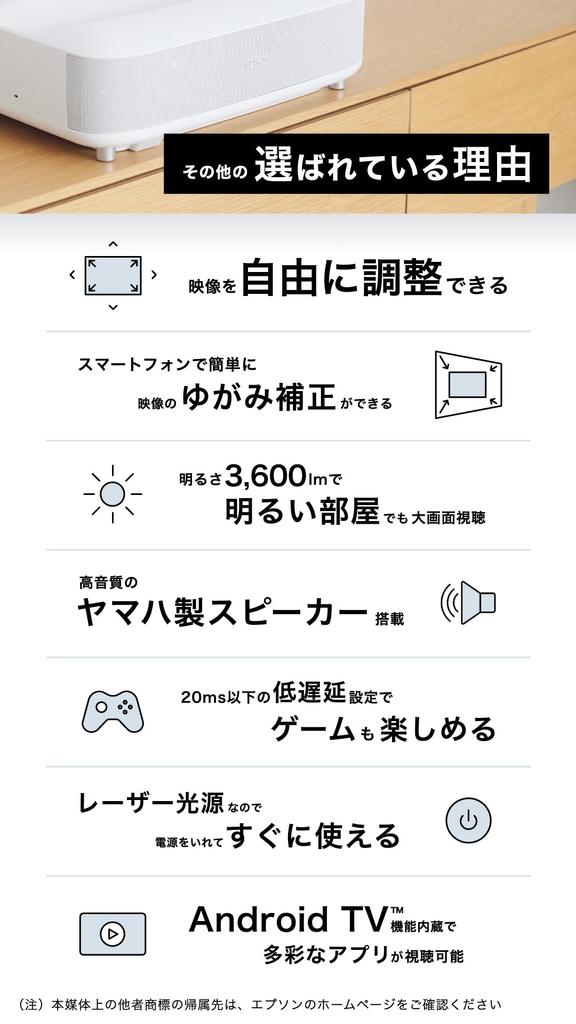 Epson Dreamio Home Projector 4K 3600lm Short Throw Model with Yamaha Speaker EH-LS650B