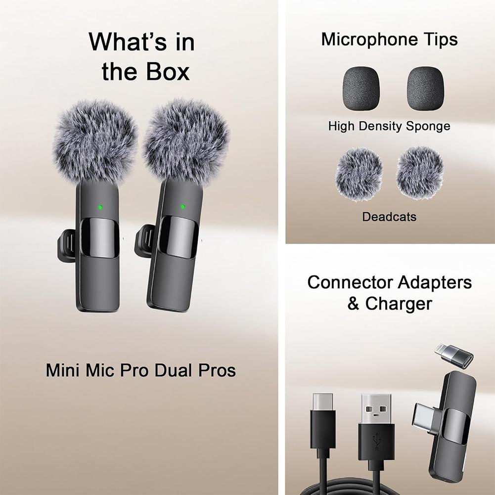 2 In 1 Wireless Lavalier Microphone Type-C Charging Portable Audio Video Recording Mic for iPhone Android Live Broadcast Gaming