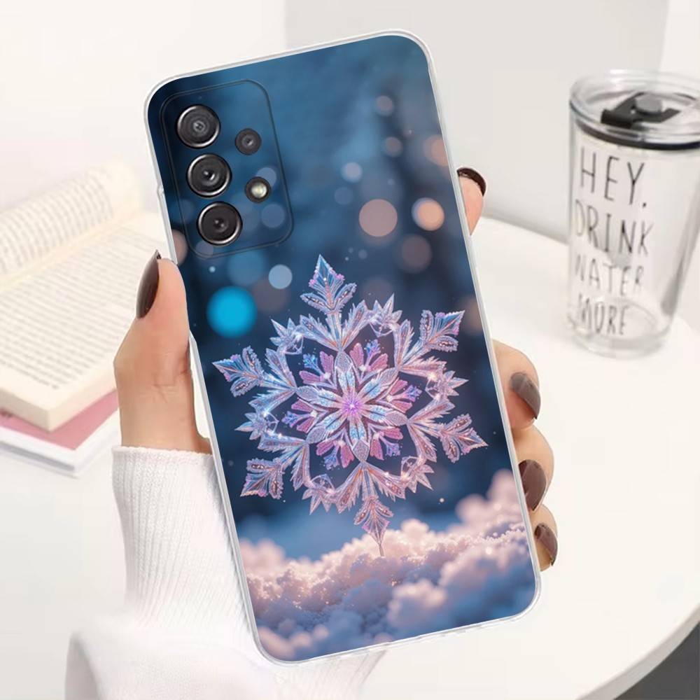 Art Christmas Snowflakes For Samsung A51,30,71,S9,Ultra,Lite,S23,22,21,PIus,10,20,FE,Transparent, Silicone Case