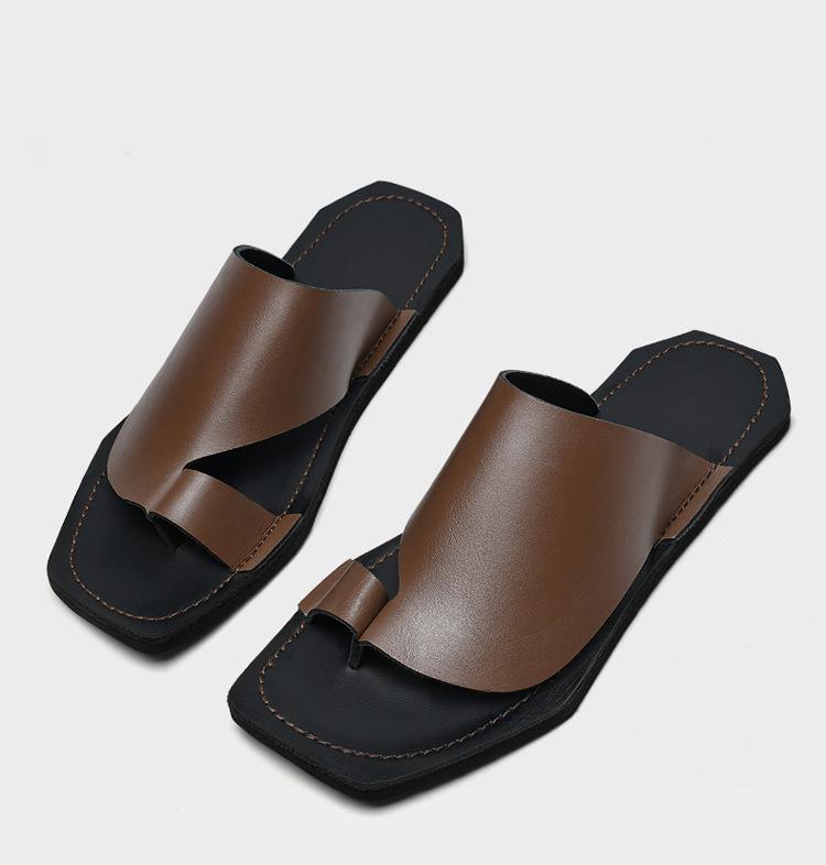 Unisex Large Summer Retro Non-Slip Roman Sandals with Toe-Covered Flat Bottom