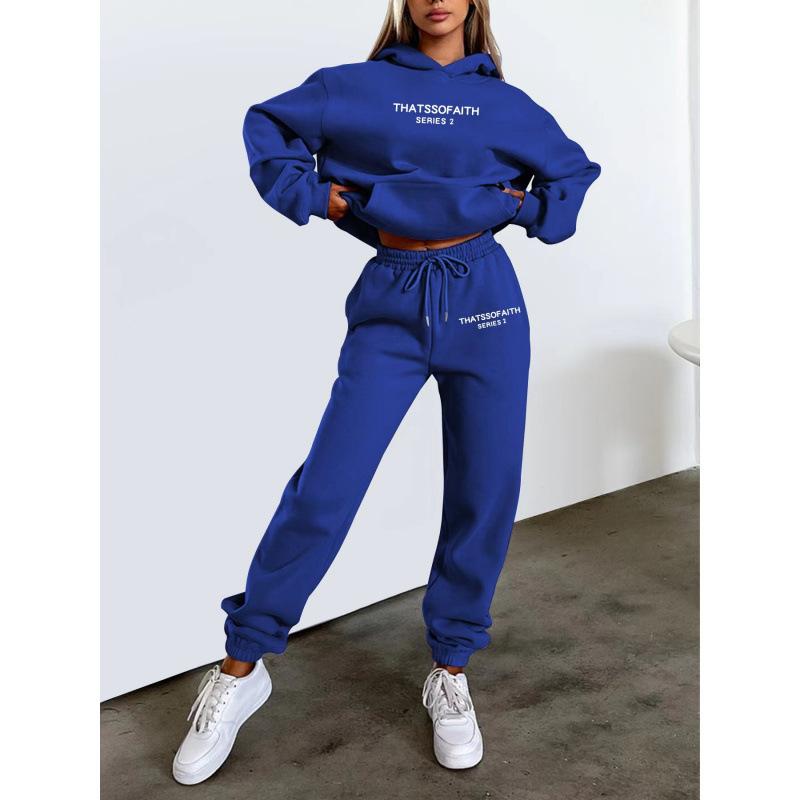 Felpa con cappuccio da donna popolare con stampa di lettere Set casual alla moda in pile