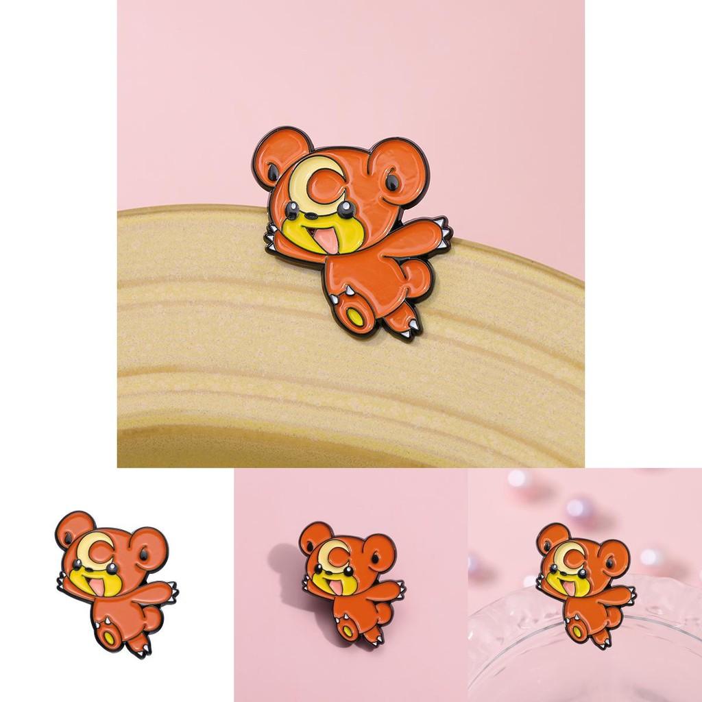 Cute Cartoon Animal Metal Badge Playful Moon Brown Bear Design Enamel Pin For Fashion Accessories