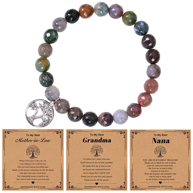 Nana Pink Zebra Stone Tree of Life Bracelet with Pendant - Natural Stone Gift for Grandma