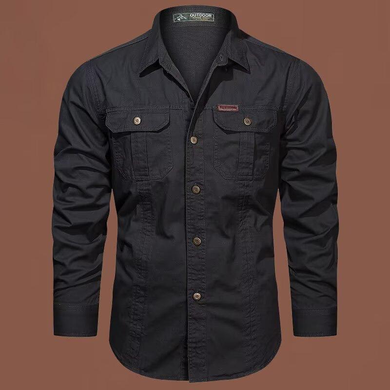 Large Size Men's Long-sleeved Solid Color Casual Loose Work Shirt
