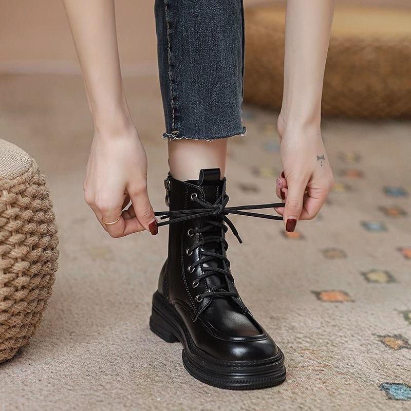 Black Martin boots women's new autumn and winter velvet British style boots thick-soled short boots spring and autumn single boots