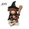 Festive Halloween Prop Highland Cow Figurine, Witch Pumpkin Skull Statue, Resin Scottish Small Desk Ornament for Calf Lovers, Shelf, Tiered