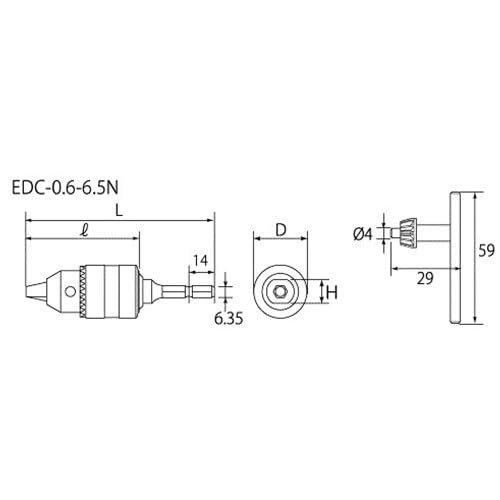 TOP Kogyo EDC-0.6-6.5N Drill Chuck for Impact Drivers and Electric Drills, Hex Shank 0.6-6.5mm Capacity, Made In Japan