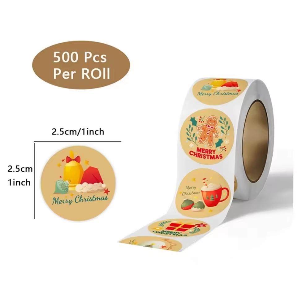 Round Christmas Stickers Christmas Theme Stickers For Cookie Bags Party Supplies Candy Bags